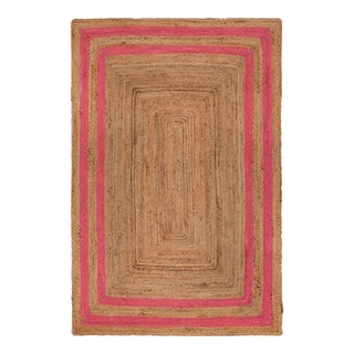 2'x4' Pink Border Rectangle Jute Handmade Rug For Sale