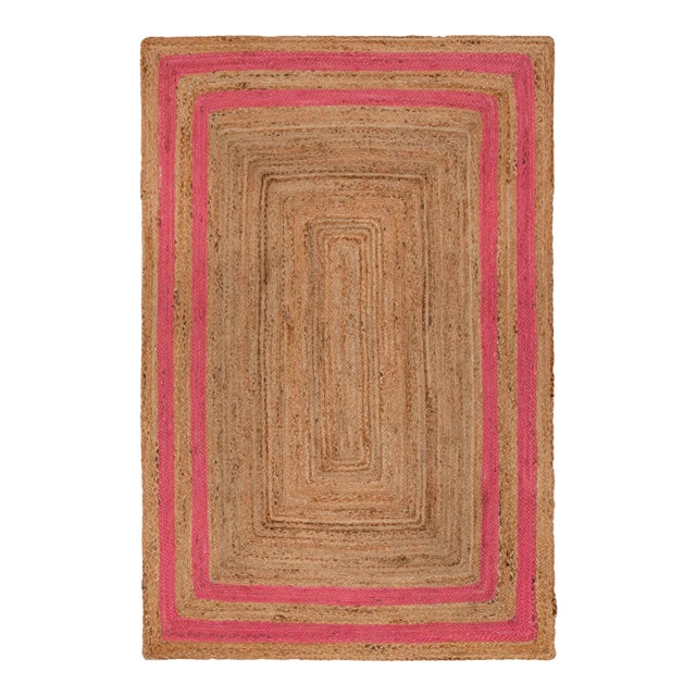 2'x4' Pink Border Rectangle Jute Handmade Rug For Sale