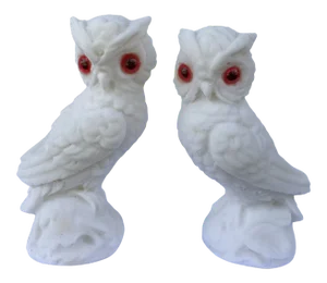 Mid Century White Stone Owls - a Pair