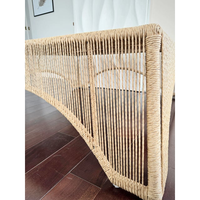 Unique Checkered Handmade Woven Parallel Ropes Checkerboard Plaid Pattern Square Coffee Table by Made Goods For Sale - Image 11 of 12