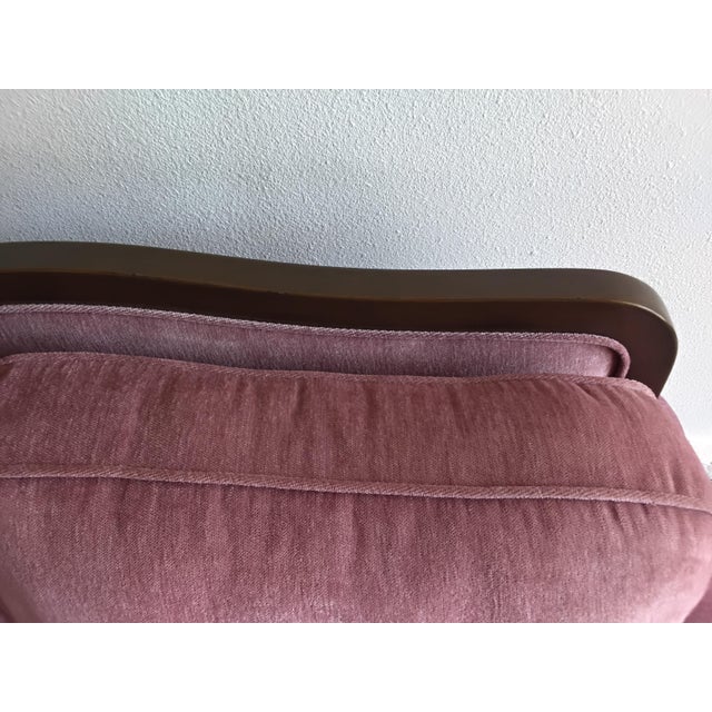 Vintage Hollywood Regency Style Carved Wood Pink Upholstered Loveseat For Sale - Image 10 of 15