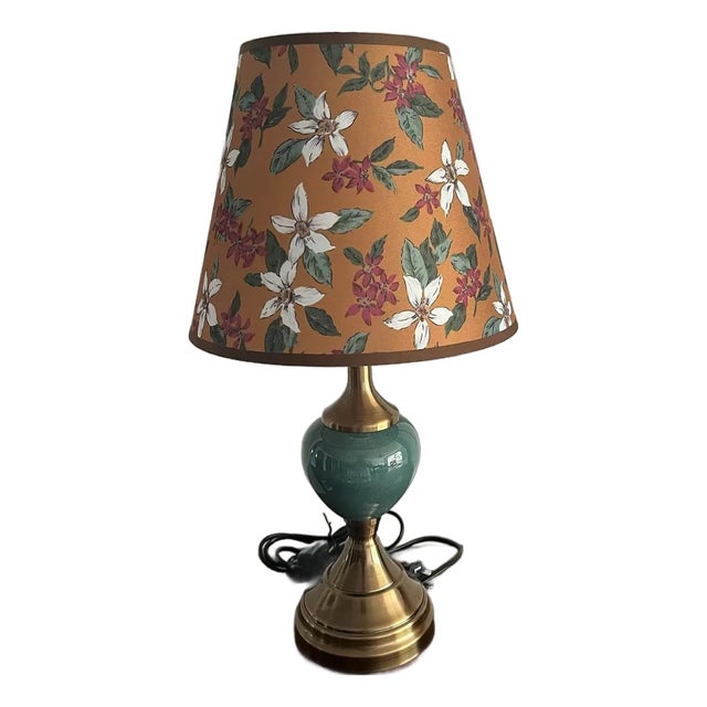 Orange Floral Fabric & Ceramic-Copper Lamp For Sale