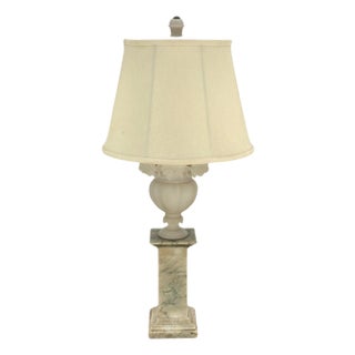 Carved Alabaster Grapes Leaf Motive Urn Shape Square Mable Base Table Lamp MINT! For Sale
