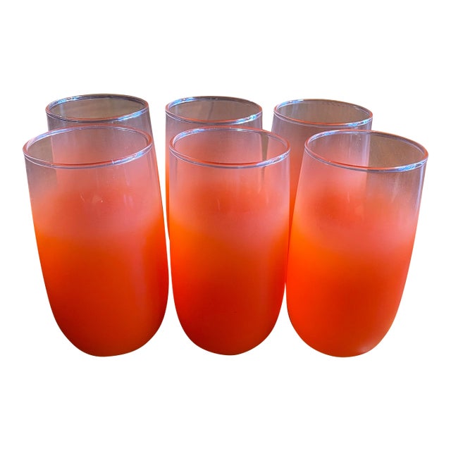 1950s Blendo 6 Orange Frosted 14oz Tumblers For Sale