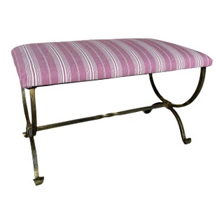 Gilt Iron Bench in Mauve Striped Fabric For Sale