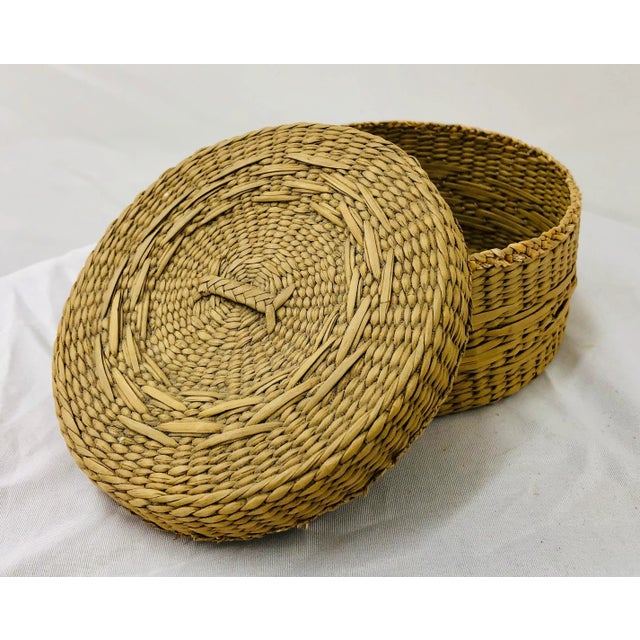 Stunning Antique Hand Crafted Woven Sweet Grass Container Box. Original natural finish fittings and frame. Solid and...