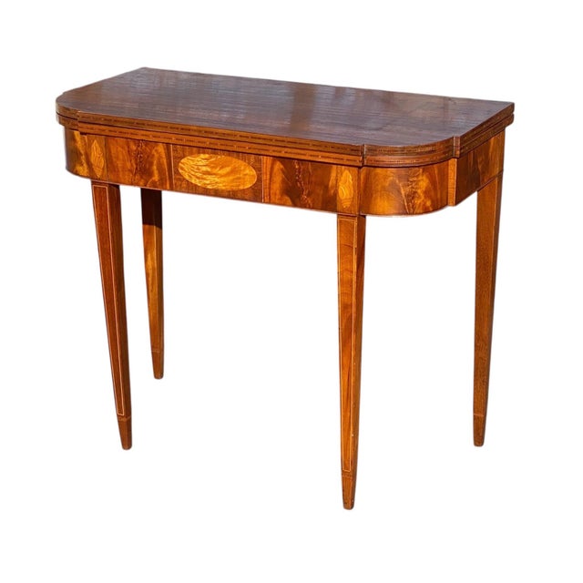 Hepplewhite Antique Hepplewhite Style Mahogany & Satinwood Card Table / Console Table For Sale - Image 3 of 12