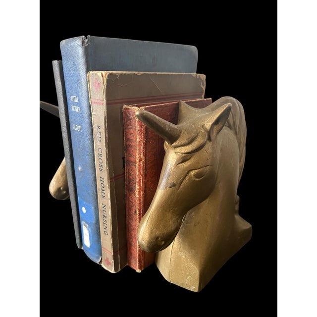 Mid-Century Modern MCM Hollywood Regency Brass Unicorn Bookends For Sale - Image 3 of 7