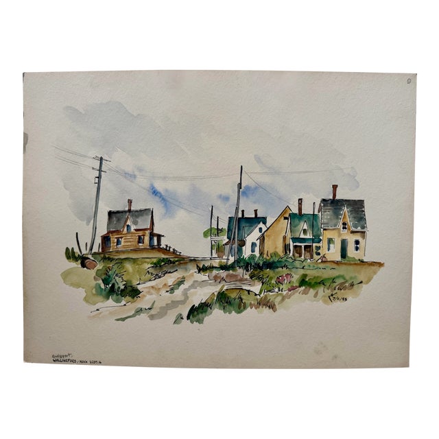 Henry Emil Salloch Original Watercolor on Paper Wedgeport, Ns, Canada. 1953 For Sale