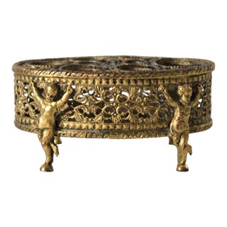 Vintage Hollywood Regency Style Ormolu Lipstick Holder W/ Cherub Motif For Sale