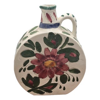 Vase with Painted Flowers in Majolica, 1950s For Sale