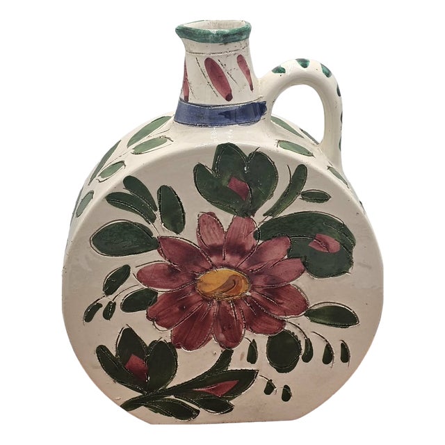 Vase with Painted Flowers in Majolica, 1950s For Sale
