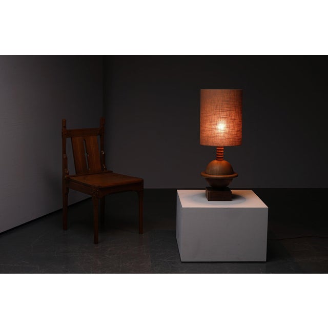 Wood Art Deco Table Lamp, France, 1940s For Sale - Image 7 of 14
