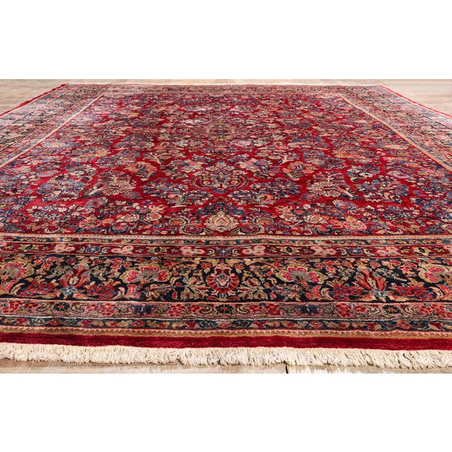 Red Antique Persian Sarouk Rug, 11'10 X 15'06 For Sale - Image 9 of 10