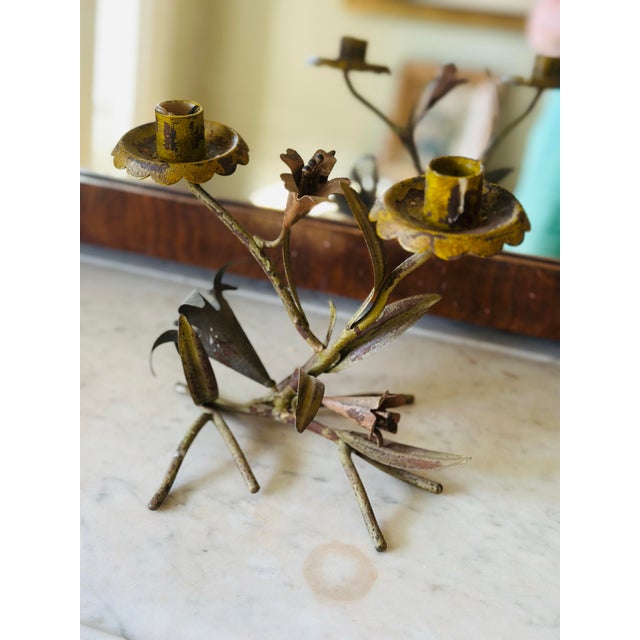1960s Vintage Tole Candle Holder For Sale - Image 5 of 9
