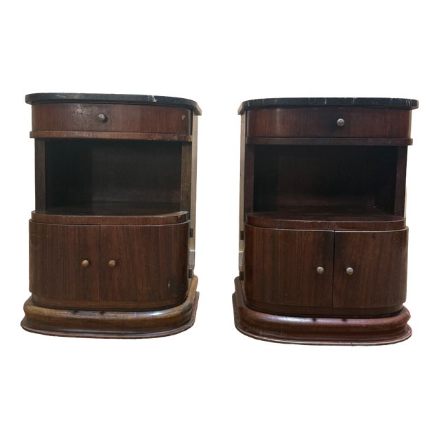 Art Deco Bedside Tables with Marble, 1940s, Set of 2 For Sale