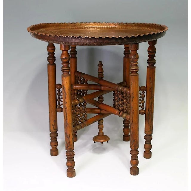 Antique Moorish Ball & Stick Folding Round Mamluk Copper Tray or Drinks Side Table (Persian) For Sale - Image 11 of 11