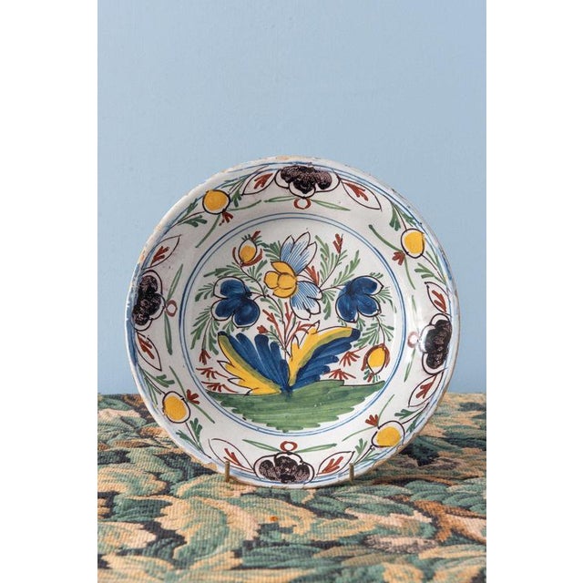 Dutch Delft Polychrome Floral Plate, Early 19th Century For Sale - Image 6 of 6