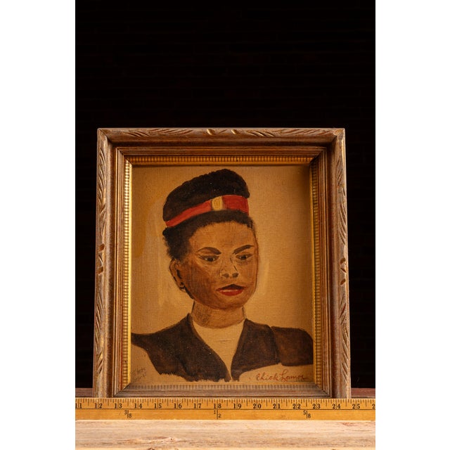 Portrait | Framed 1945 Chick Lamoe Oil Painting, Signed and Dated For Sale - Image 9 of 9