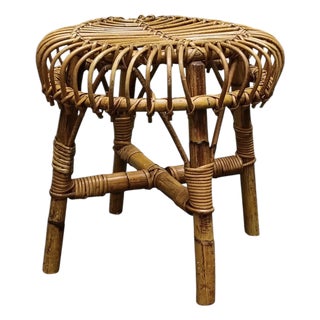 Bamboo and Rattan Circular Stool attributed to Franco Albini, Italy, 1960s For Sale