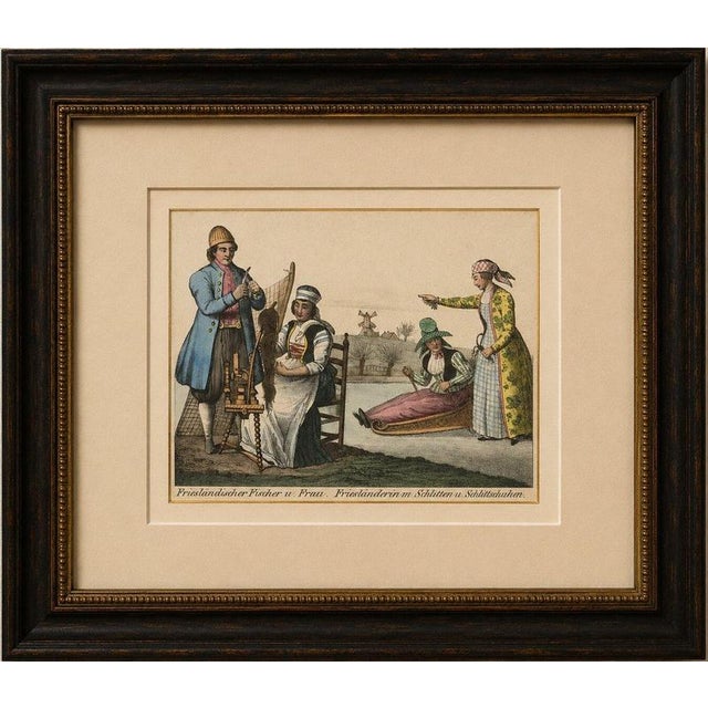 Black Frisian Fisherman & Winter Costume Scene Dutch Costume Lithograph, c.1840 For Sale - Image 8 of 9