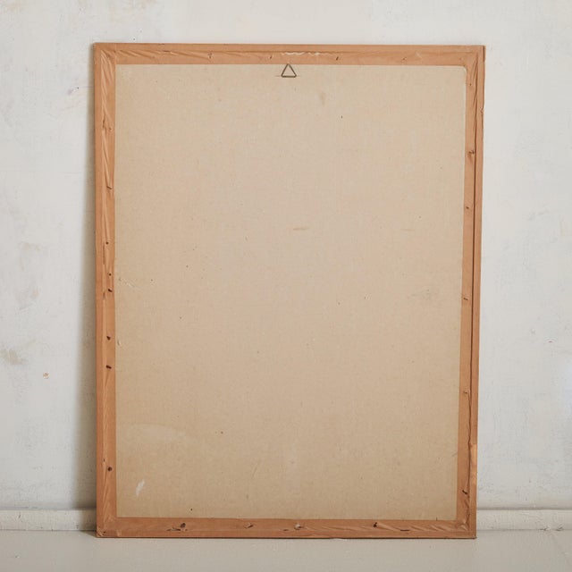 A 1960s French abstract painting that captures the dynamic interplay of texture and color. Layers of black, deep blue, and...