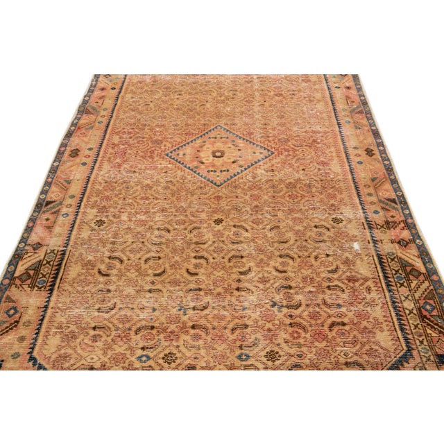 Persian 1960s Vintage Distressed Handmade All Over Peach Wool Runner For Sale - Image 3 of 9