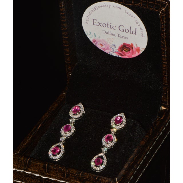 Late 20th Century Pair of Gia 3.99ctw Natural Burma Ruby & Diamond 18k White Gold Dangle Earrings For Sale - Image 12 of 13