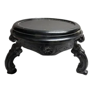 Victorian Eastlake Black Carved Wood Floor Display Stand or Footstool