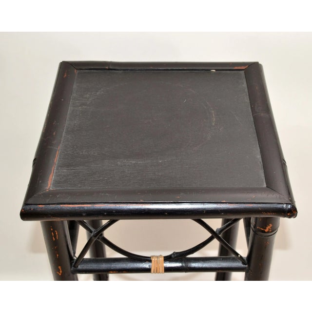Wood Vintage Brighton Chinoiserie Rattan Bamboo Stand, Side or End Table, Column 1970 For Sale - Image 7 of 13