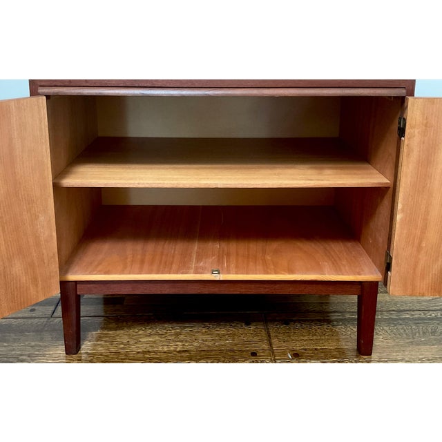 Mid-Century Extendable Teak Cabinet With Original Key For Sale - Image 10 of 12