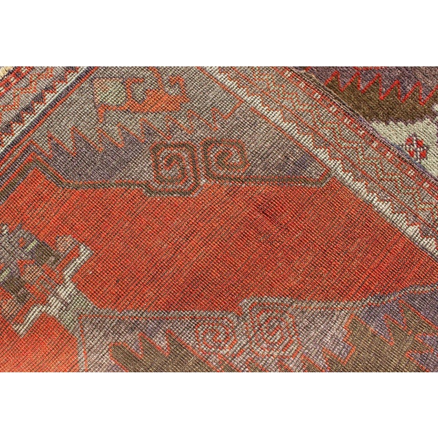 Textile Vintage Turkish Oushak Runner in Burnt Orange, Moss Green, and Pale Blue 3' X 11'10 For Sale - Image 7 of 8