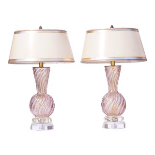 Vintage Italian Murano Lavender Lamps With Lucite Bases For Sale