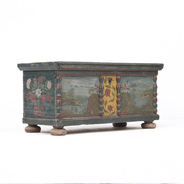 Wood Rustic Farmhouse Folk Art Painted Bridal Chest For Sale - Image 7 of 16