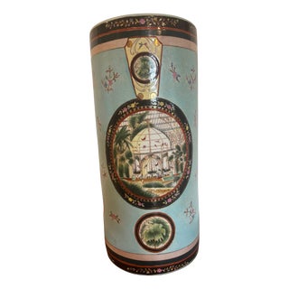 Turquoise Enamelled Porcelain Umbrella Stand, 1895 For Sale