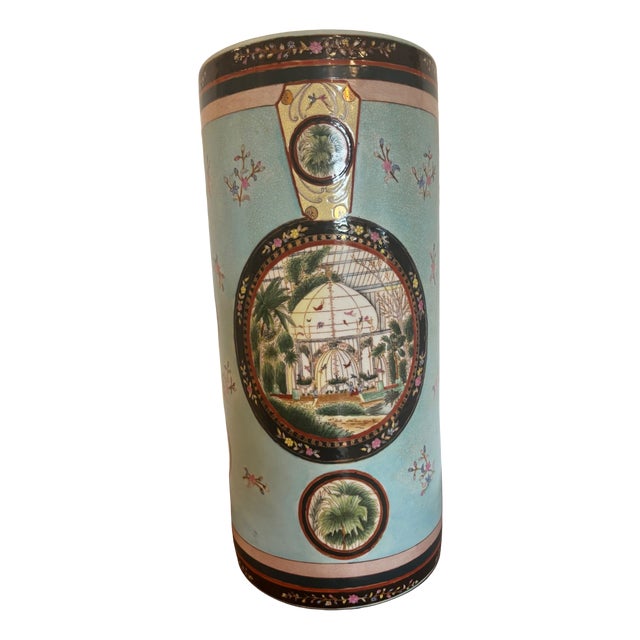 Turquoise Enamelled Porcelain Umbrella Stand, 1895 For Sale
