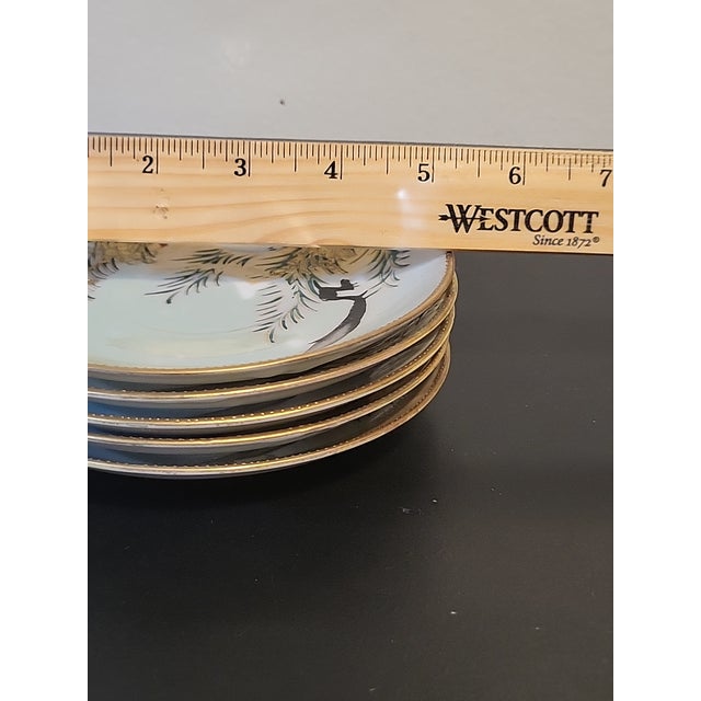 Vintage Japanese Crane Hand Painted Porcelain Plates/Saucers - Set of 5 For Sale In San Francisco - Image 6 of 9