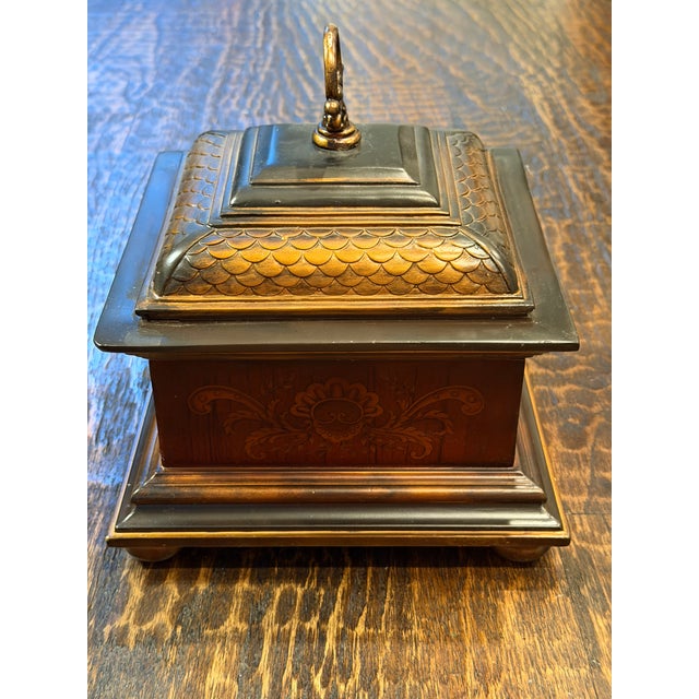 Vintage Regency Revival Tea Caddy Jewelry Box With Fish Scale Lid For Sale - Image 12 of 12