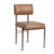Tan leather upholstered dining chair with hand hammered bronze finish iron legs. Each may vary in exact coloring/patina...