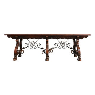 Spanish Baroque Revival Rosewood & Walnut Trestle Dining Table, Circa 1930s For Sale
