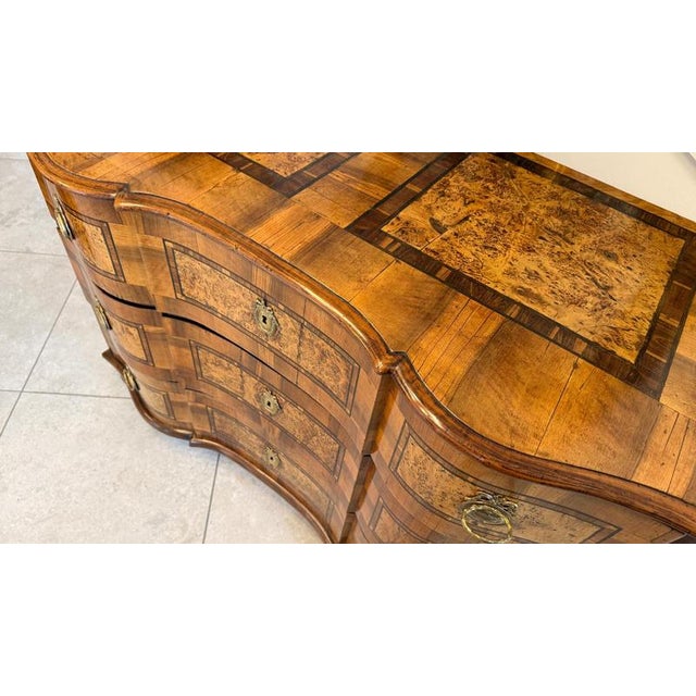 Baroque Chest of Drawers in Fruitwood Marquetry and Walnut For Sale - Image 5 of 18