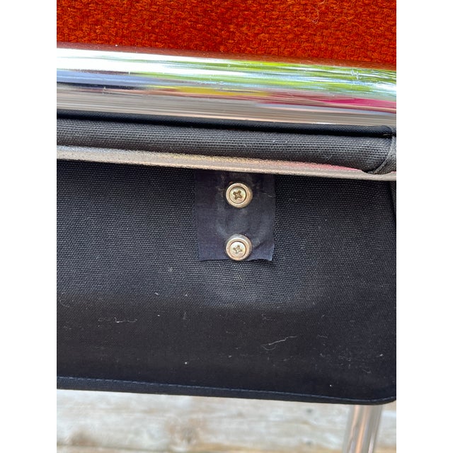 Metal 1970’s Attributed to Jerry Johnson Chrome and Orange Upholstered Bar Stools, Pair For Sale - Image 7 of 10