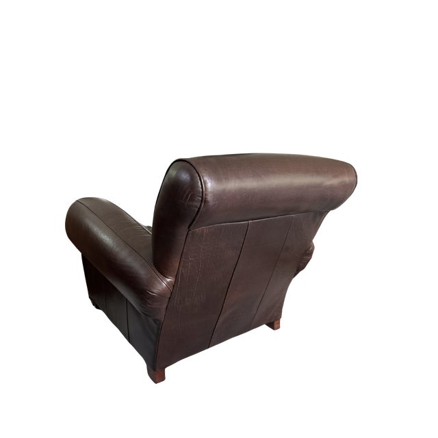 Manhattan Roll Arm Top-Grain Leather Club Chair & Ottoman – Mitchell Gold + Bob Williams for Pottery Barn For Sale - Image 10 of 12