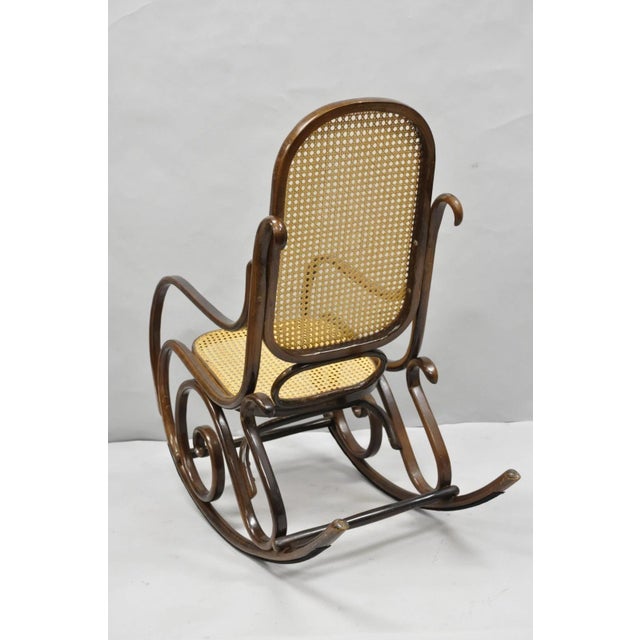 Vintage Mid Century Modern Thonet Style Bentwood & Cane Rocker Rocking Chair (A) For Sale - Image 14 of 18