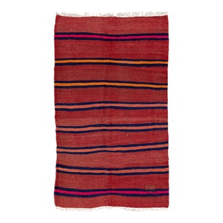Vintage Kilim Handmade Flatweave Red Geometric Wool Runner 4' 0'' X 6' 6'' For Sale
