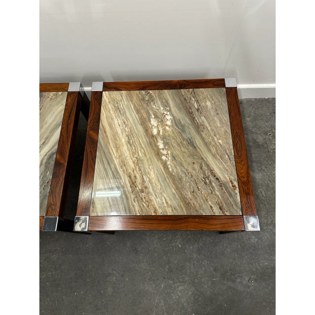 Beige Vintage Coffee Table in Marble and Palisander, 1970s For Sale - Image 8 of 15