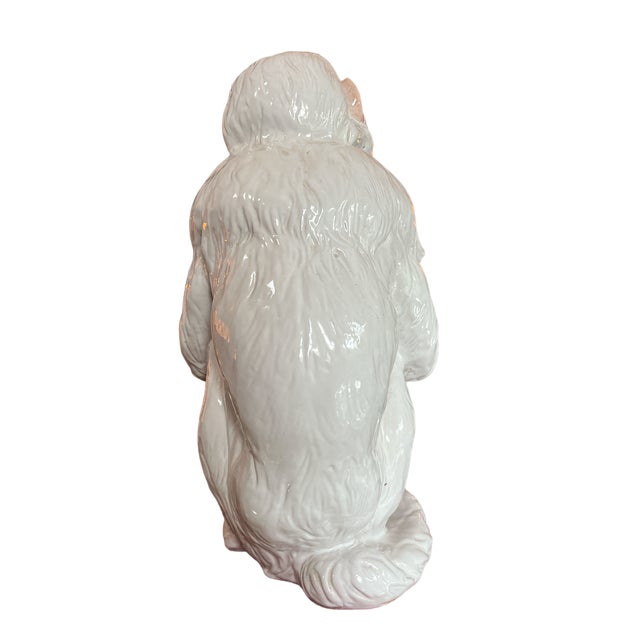 1960s Large 1960s Italian Faenza Barbotine Ceramic Statue of a White Majolica Capuchin Monkey For Sale - Image 5 of 12