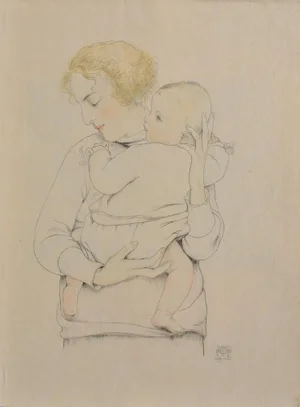 Walter Sauer, Mother and Child, Signed Engraving