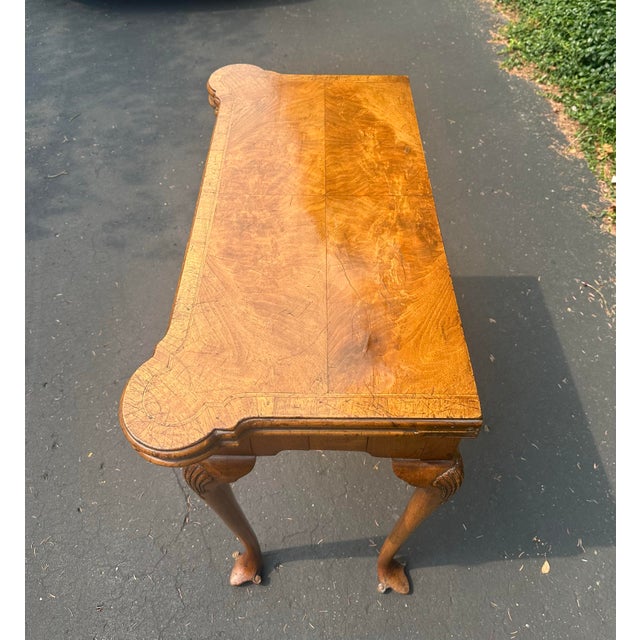 English Antique George 11 Burl Wood Leather Top Games Table For Sale - Image 3 of 12