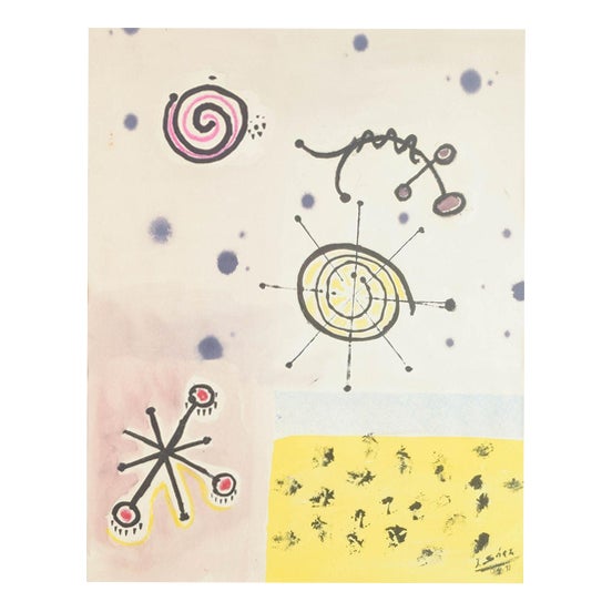 J. Sáez, Poetic Abstract Composition, 1971, Watercolor on Paper, Framed For Sale